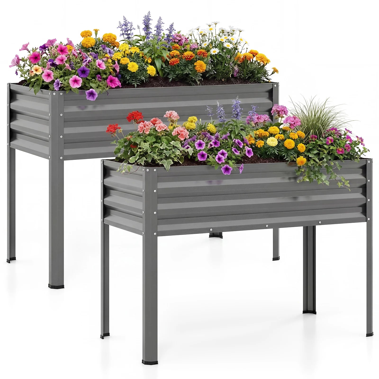 Set of 2 black raised garden beds made of electro-coated metal, large outdoor elevated planter boxes for garden planting