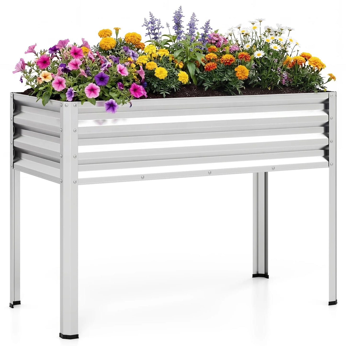Large black metal raised garden bed with legs, electro-coated outdoor planter box for elevated gardening.