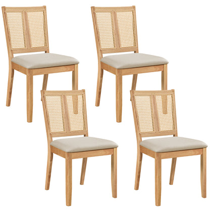 Rattan Dining Chairs Set of 4 with Curved Backrest & Padded Seat for Dining Room-Natural