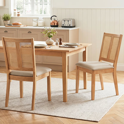 Rattan Dining Chairs Set of 2 with Curved Backrest & Padded Seat for Dining Room-Natural