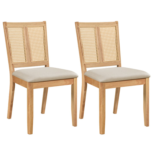 Rattan Dining Chairs Set of 2 with Curved Backrest & Padded Seat for Dining Room-Natural