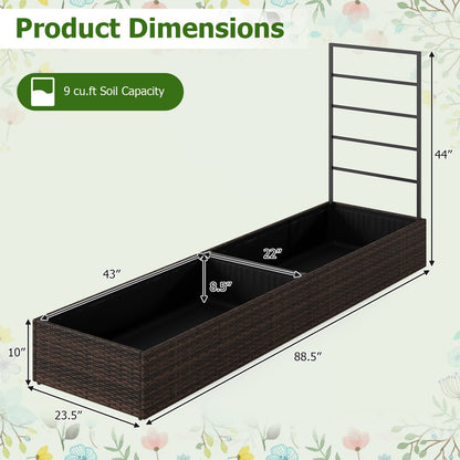 Rattan Raised Garden Bed with Trellis and 2 Planter Boxes-Brown