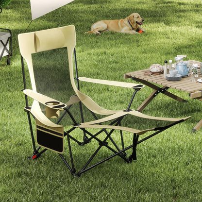 Reclining Camping Chair with Removable Footrest and Adjustable Backrest-Gray