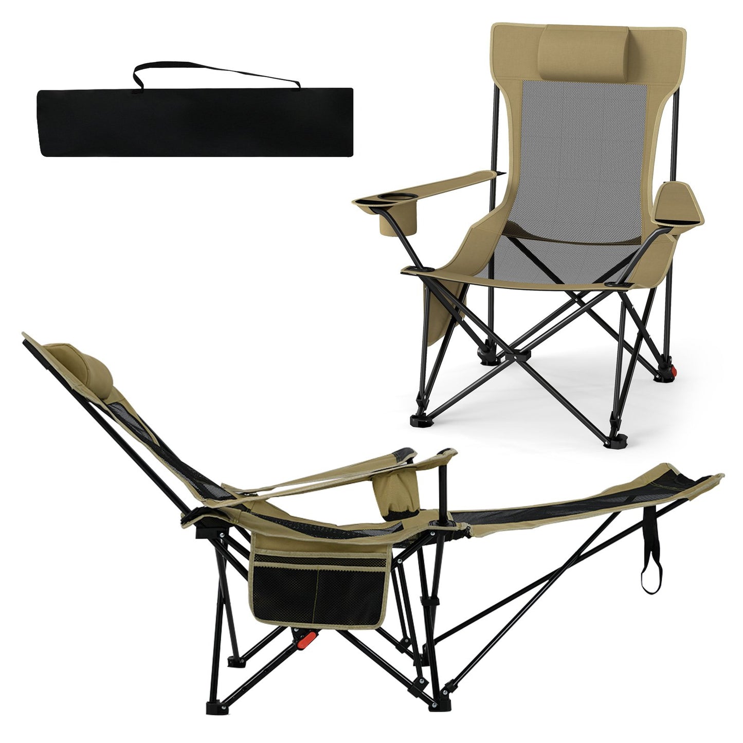 Reclining Camping Chair with Removable Footrest and Adjustable Backrest-Gray