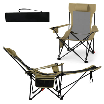 Reclining Camping Chair with Removable Footrest and Adjustable Backrest-Gray