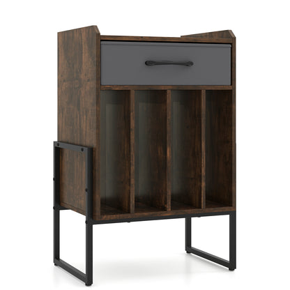 Record Player Stand with Drawer and Record Holder-Black