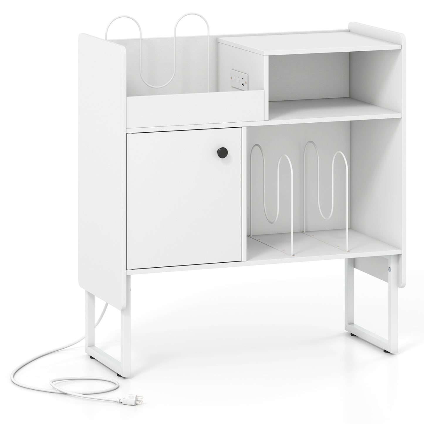 Record Player Stand with Power Outlets and Vinyl Storage Holder up to 250 Albums-Black