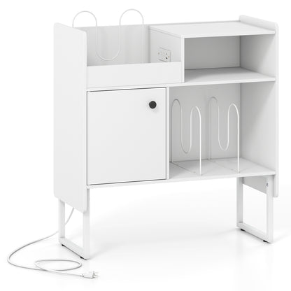 Record Player Stand with Power Outlets and Vinyl Storage Holder up to 250 Albums-Black