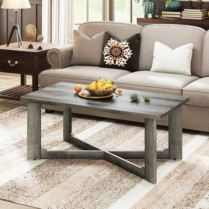 Rectangle Coffee Table Rubber Wood with X-Shaped Base-Gray