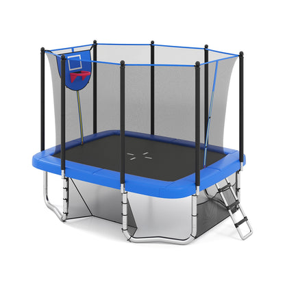 Rectangle Outdoor Trampoline 10 x 8 FT Heavy-Duty Trampoline with Basketball Hoop-Blue