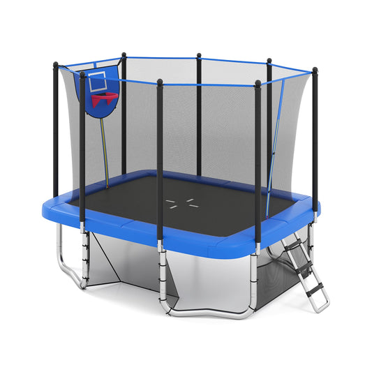 Rectangle Outdoor Trampoline 10 x 8 FT Heavy-Duty Trampoline with Basketball Hoop-Blue