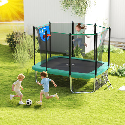 Rectangle Outdoor Trampoline 10 x 8 FT Heavy-Duty Trampoline with Basketball Hoop-Blue