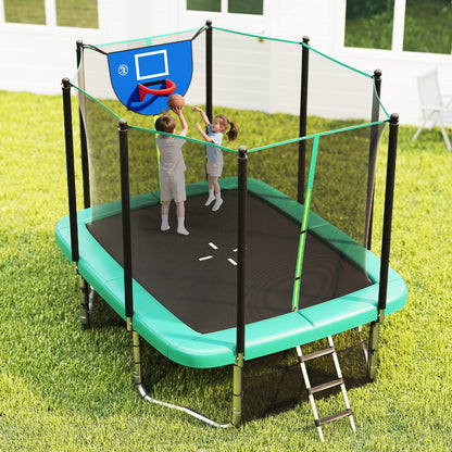 Rectangle Outdoor Trampoline 10 x 8 FT Heavy-Duty Trampoline with Basketball Hoop-Blue