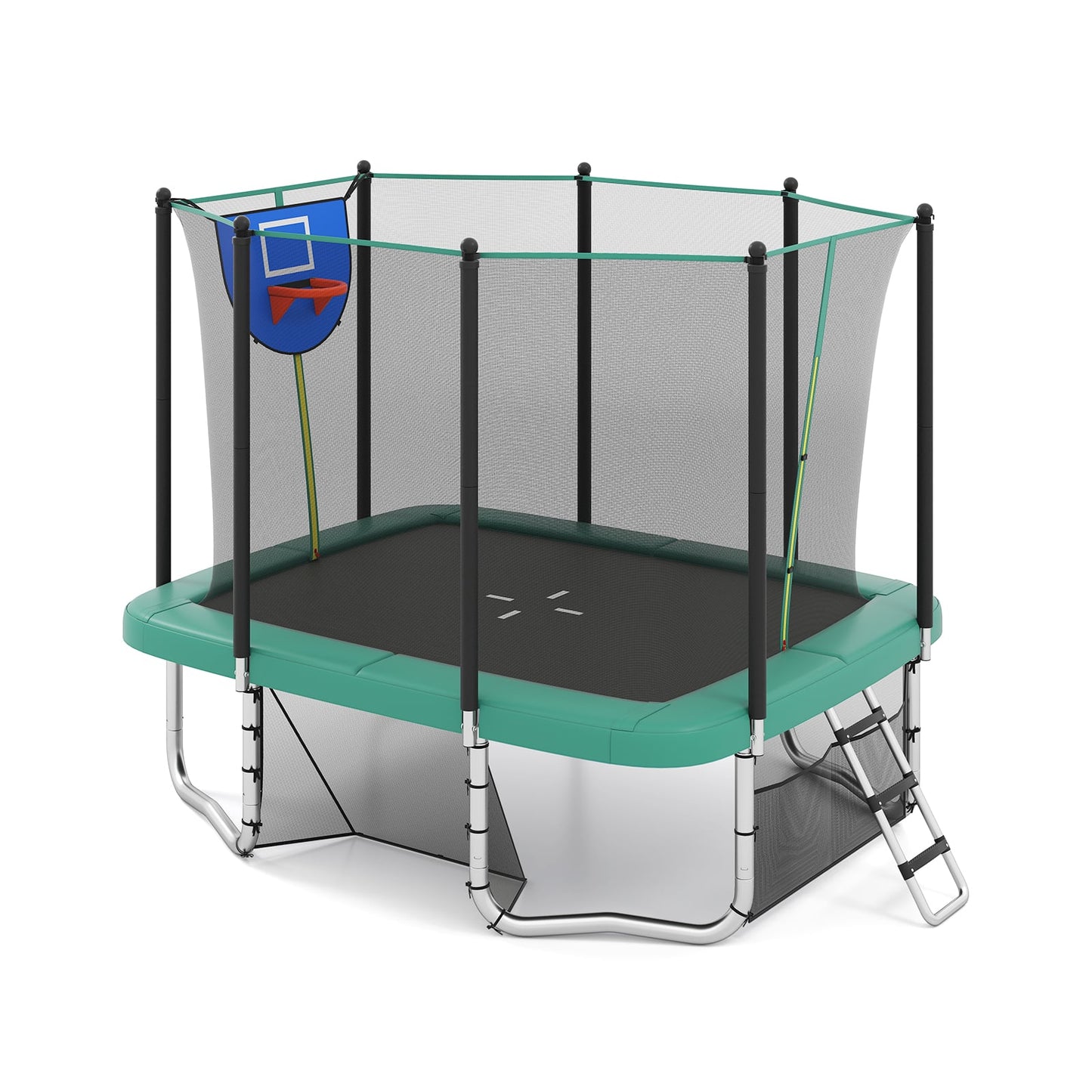 Rectangle Outdoor Trampoline 10 x 8 FT Heavy-Duty Trampoline with Basketball Hoop-Blue