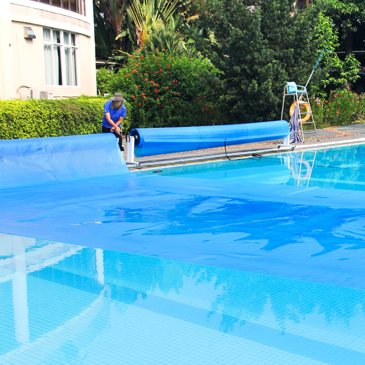 Rectangle Swimming Pool Cover 12-MIL Heat Retaining Pool Solar Blanket with Carrying Bag-36FT x 18FT