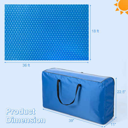 Rectangle Swimming Pool Cover 12-MIL Heat Retaining Pool Solar Blanket with Carrying Bag-36FT x 18FT