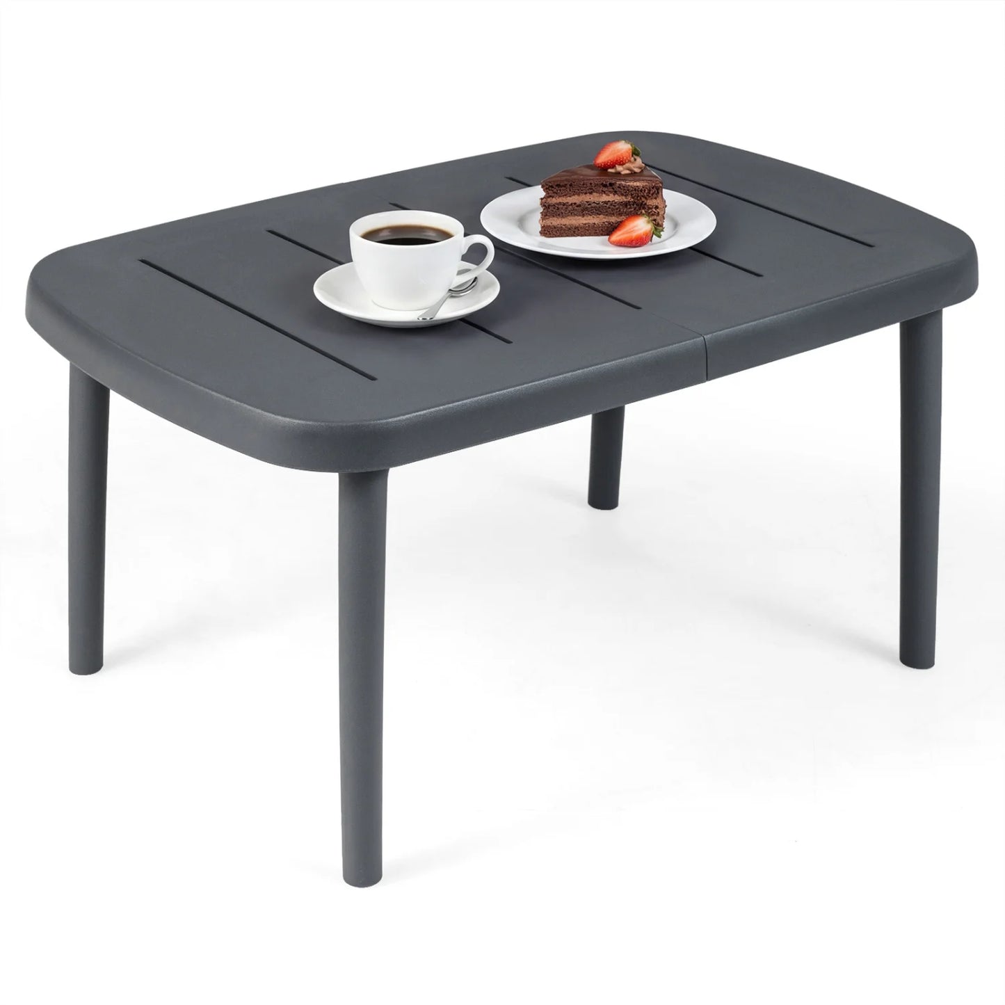 Rectangular Patio Storage Side Table with Aluminum Alloy Rods for Poolside-Gray