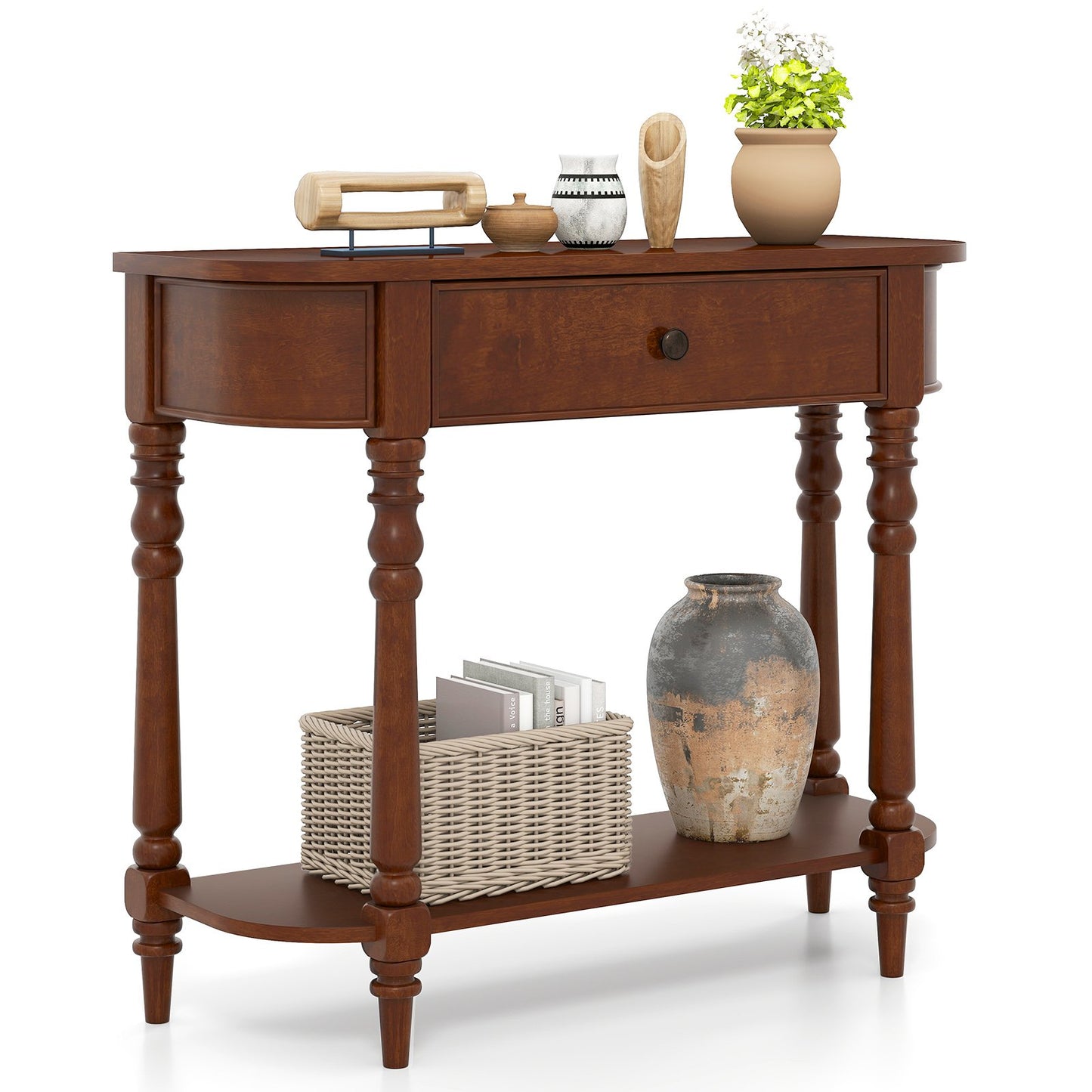 Retro Console Table36"L Wooden 2-Tier Narrow Behind Couch Foyer Table-Blue