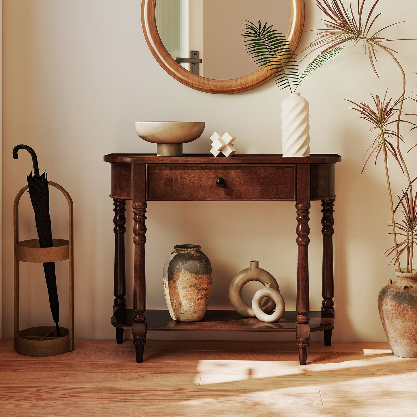 Retro Console Table36"L Wooden 2-Tier Narrow Behind Couch Foyer Table-Blue