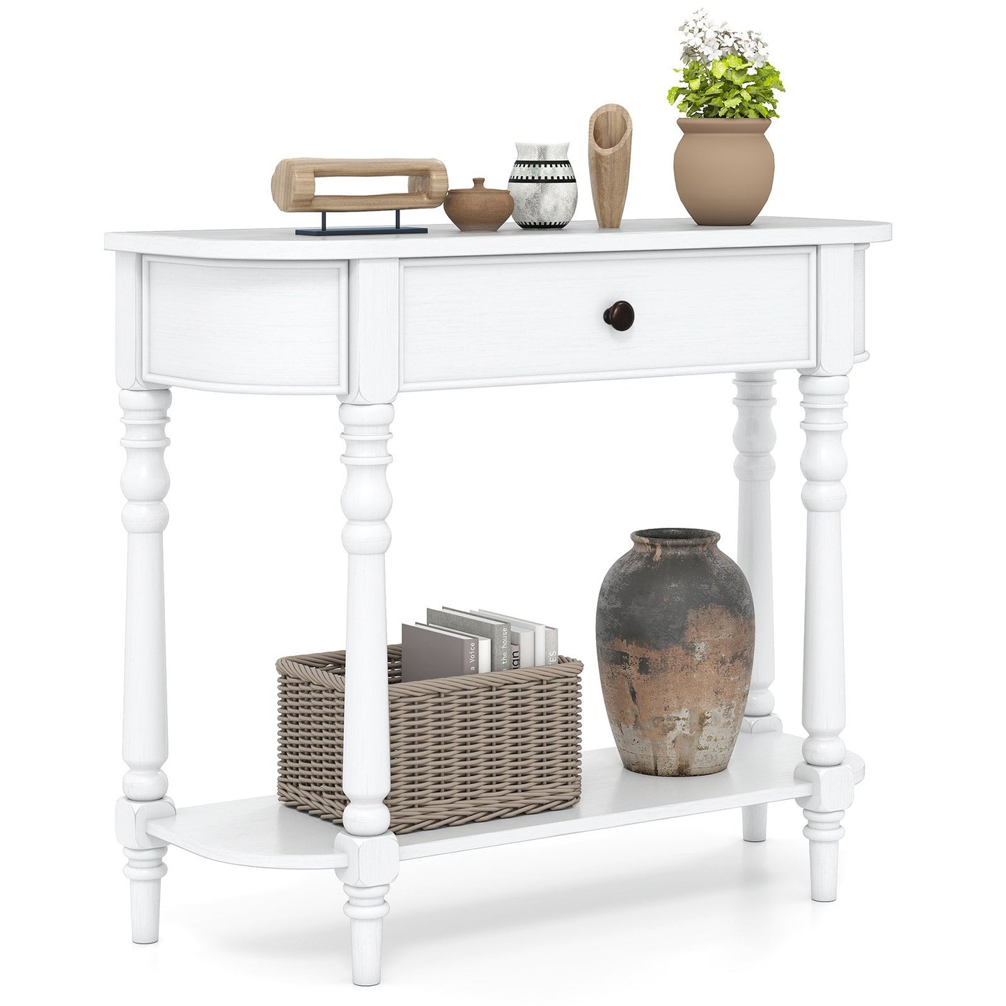 Retro Console Table36"L Wooden 2-Tier Narrow Behind Couch Foyer Table-Blue