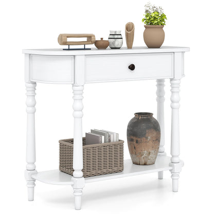 Retro Console Table36"L Wooden 2-Tier Narrow Behind Couch Foyer Table-Blue