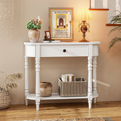 Retro Console Table36"L Wooden 2-Tier Narrow Behind Couch Foyer Table-Blue