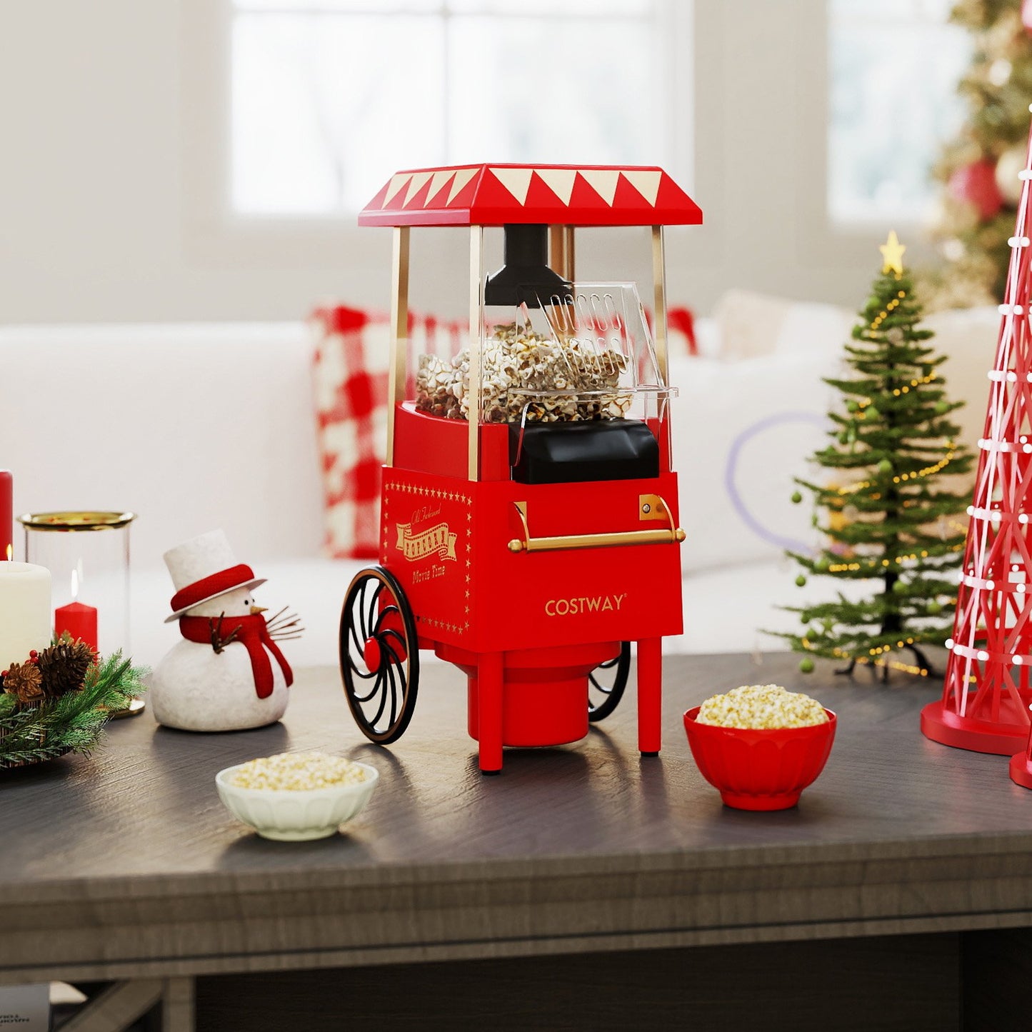 Retro Hot Air Popcorn Maker 1200W with Kernel Measuring Cup-Red