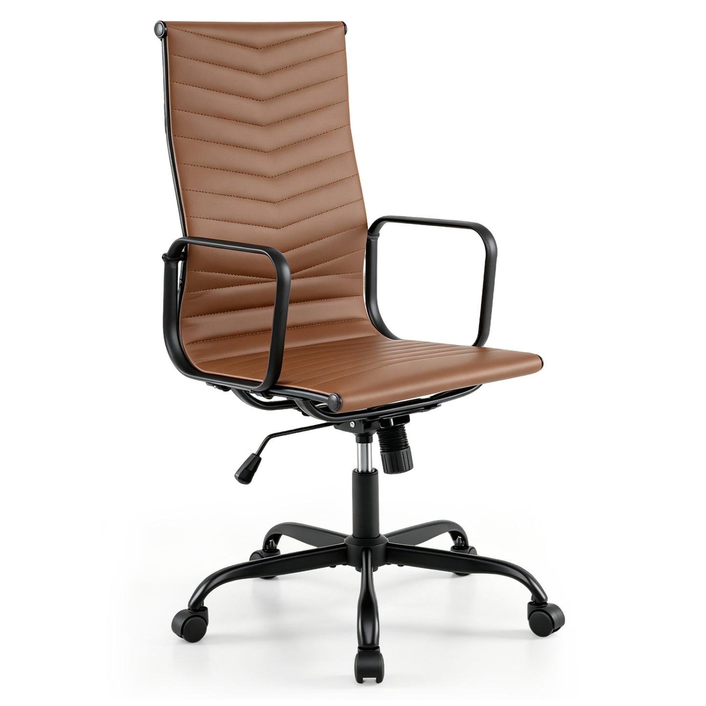 Ribbed Office Chair High Back PU Leather for Home Office with Adjustable Height-Black