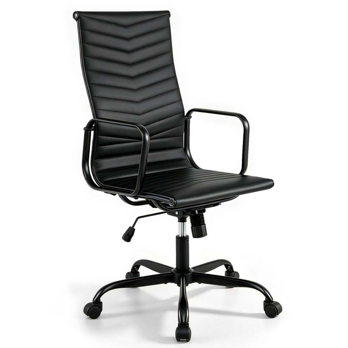 Ribbed Office Chair High Back PU Leather for Home Office with Adjustable Height-Black