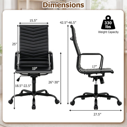 Ribbed Office Chair High Back PU Leather for Home Office with Adjustable Height-Black