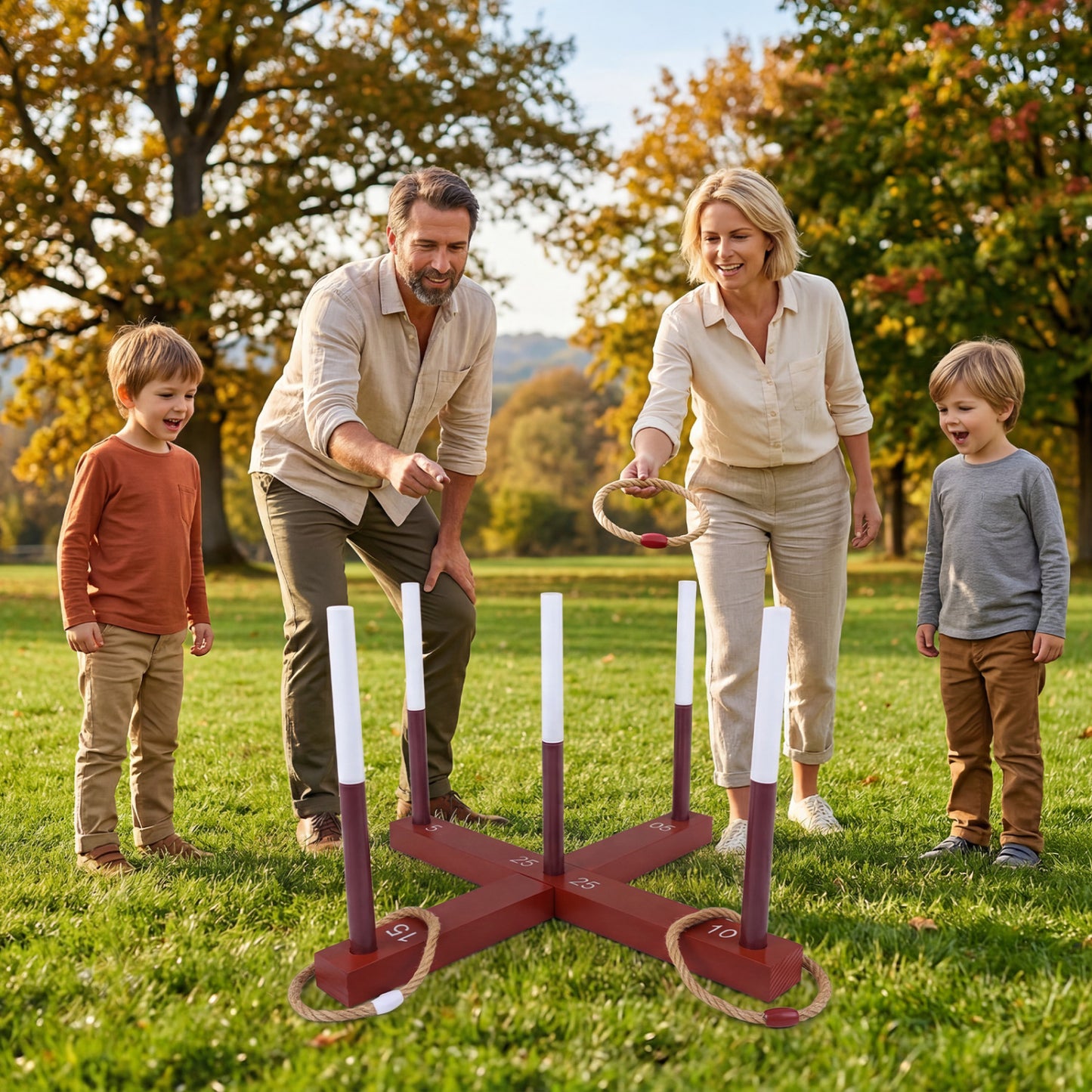 Brown ring toss game with 6 rope rings and storage bag, outdoor lawn game for kids and adults by Wilsons Home Store