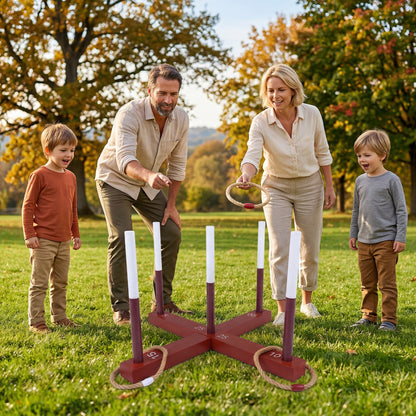 Brown ring toss game with 6 rope rings and storage bag, outdoor lawn game for kids and adults by Wilsons Home Store