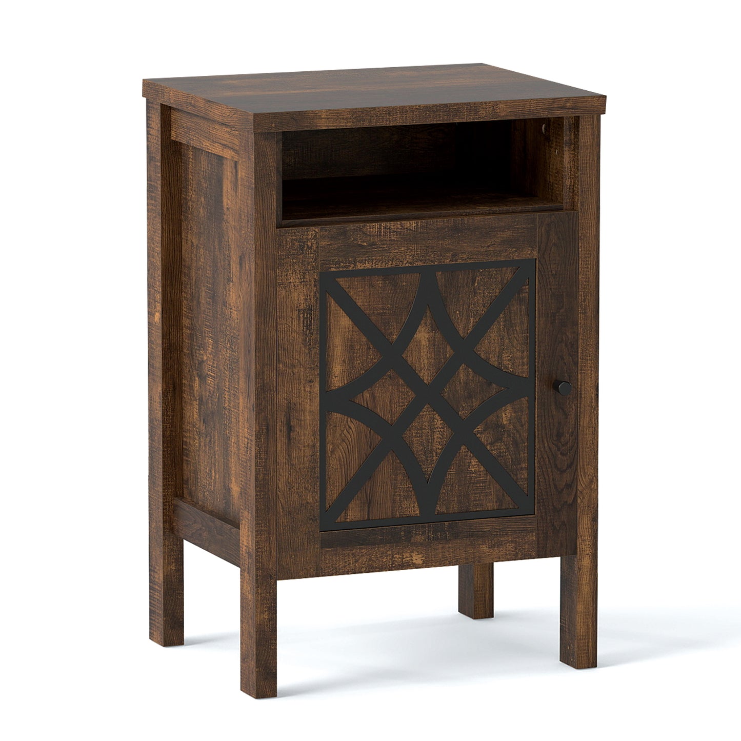 Robot Vacuum Storage Cabinet with Door and Open Shelf for Living Room Bedroom-Brown