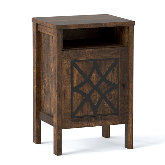 Robot Vacuum Storage Cabinet with Door and Open Shelf for Living Room Bedroom-Brown