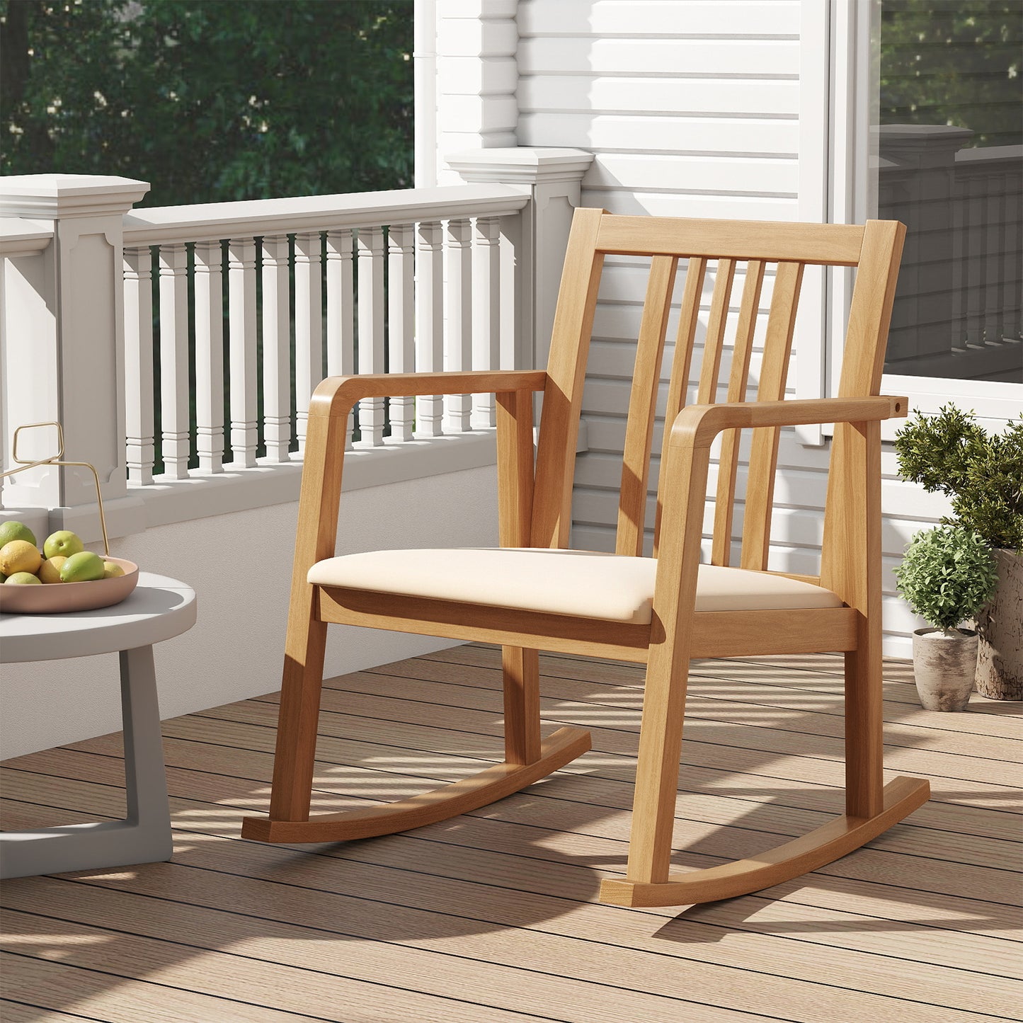 Rocking Chair with Slatted Back and Curved Armrests-Black