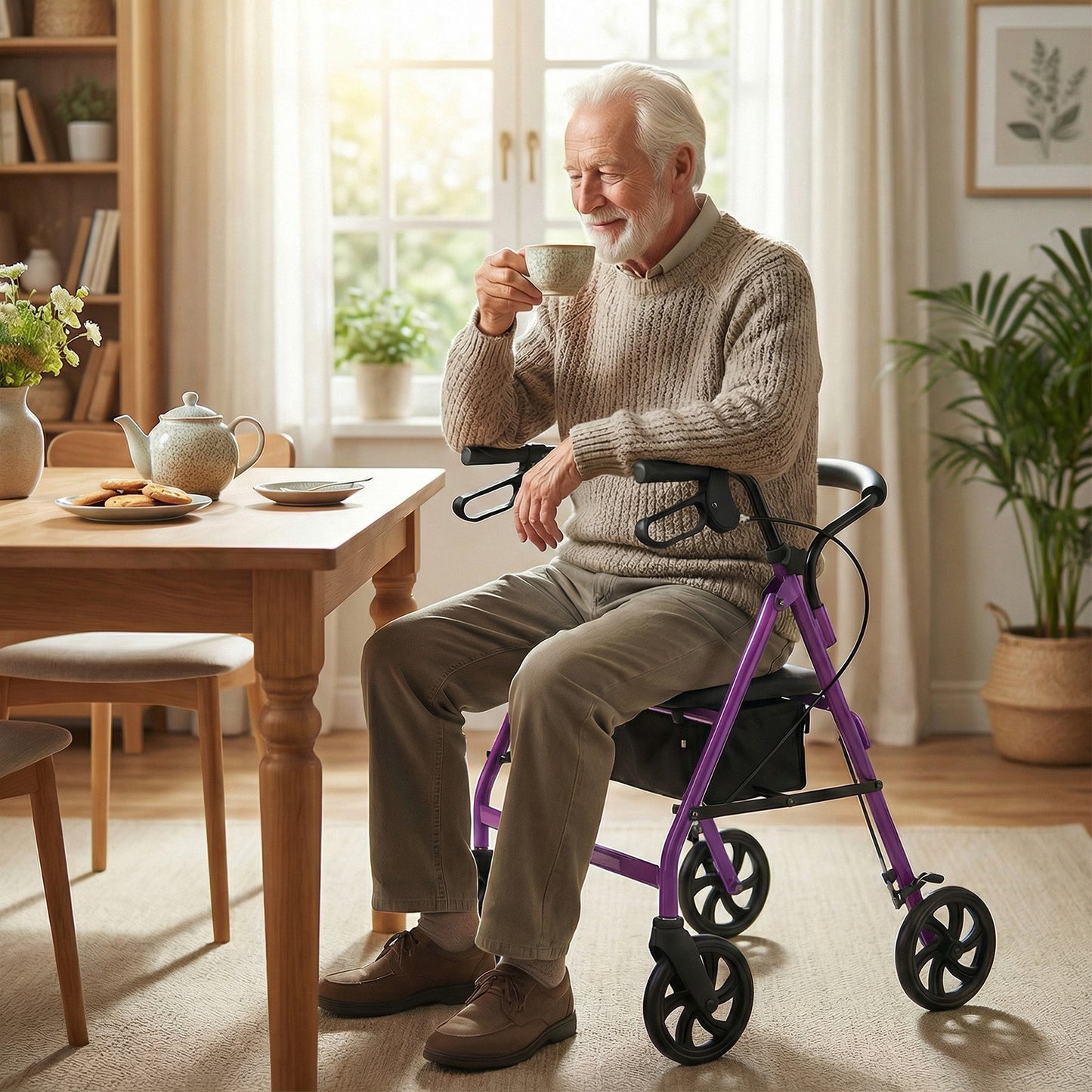 Rollator Walker with Seat and Height Adjustable Handles-Blue