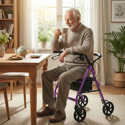 Rollator Walker with Seat and Height Adjustable Handles-Blue