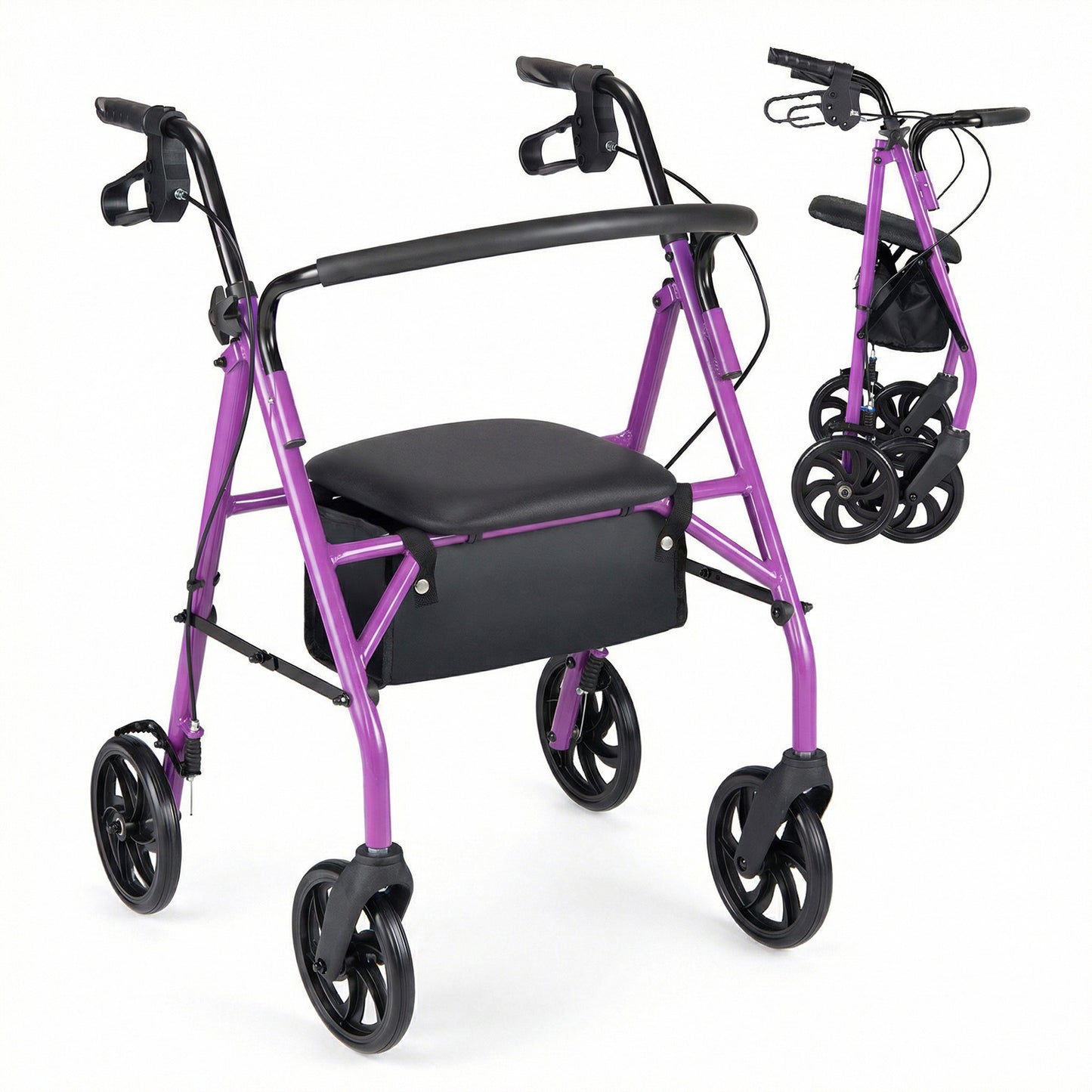 Rollator Walker with Seat and Height Adjustable Handles-Blue