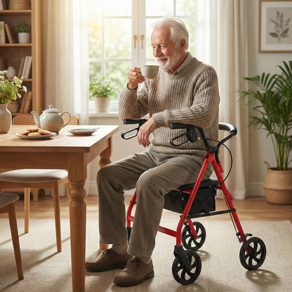 Rollator Walker with Seat and Height Adjustable Handles-Blue