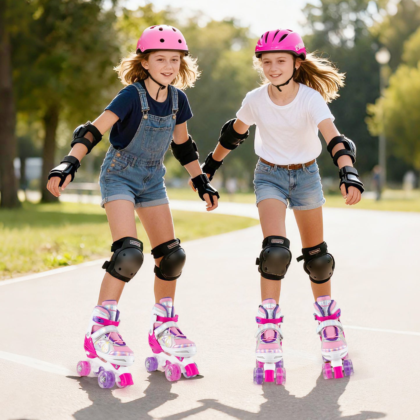 Roller Skates for Teens 4 Sizes Adjustable with Light-up Wheels for Boys Girls Ages 13+-Blue