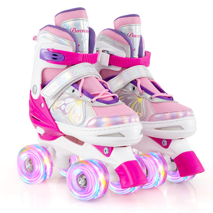 Roller Skates for Teens 4 Sizes Adjustable with Light-up Wheels for Boys Girls Ages 13+-Blue