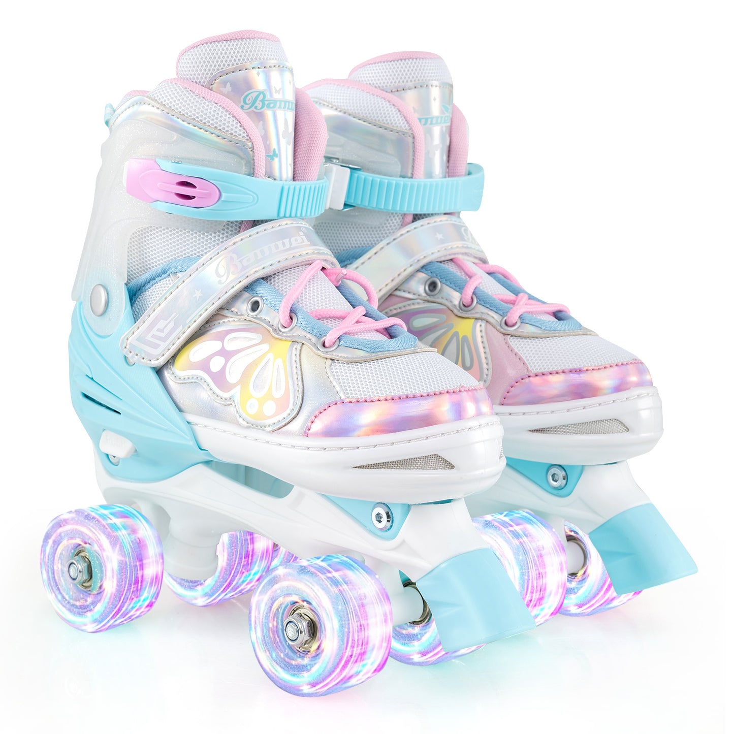Roller Skates for Teens 4 Sizes Adjustable with Light-up Wheels for Boys Girls Ages 13+-Blue