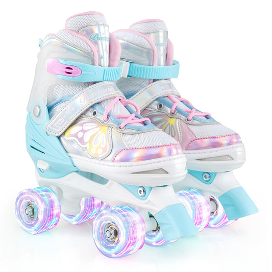 Roller Skates for Teens 4 Sizes Adjustable with Light-up Wheels for Boys Girls Ages 13+-Blue