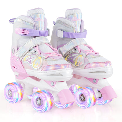 Roller Skates for Teens 4 Sizes Adjustable with Light-up Wheels for Boys Girls Ages 13+-Blue