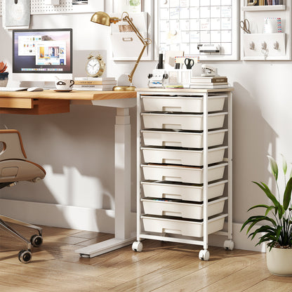Rolling Cart with 8 Drawers and Wooden Tabletop with Lockable Wheels for Home Office-Green Gradient + Natural
