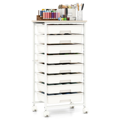 Rolling Cart with 8 Drawers and Wooden Tabletop with Lockable Wheels for Home Office-Green Gradient + Natural
