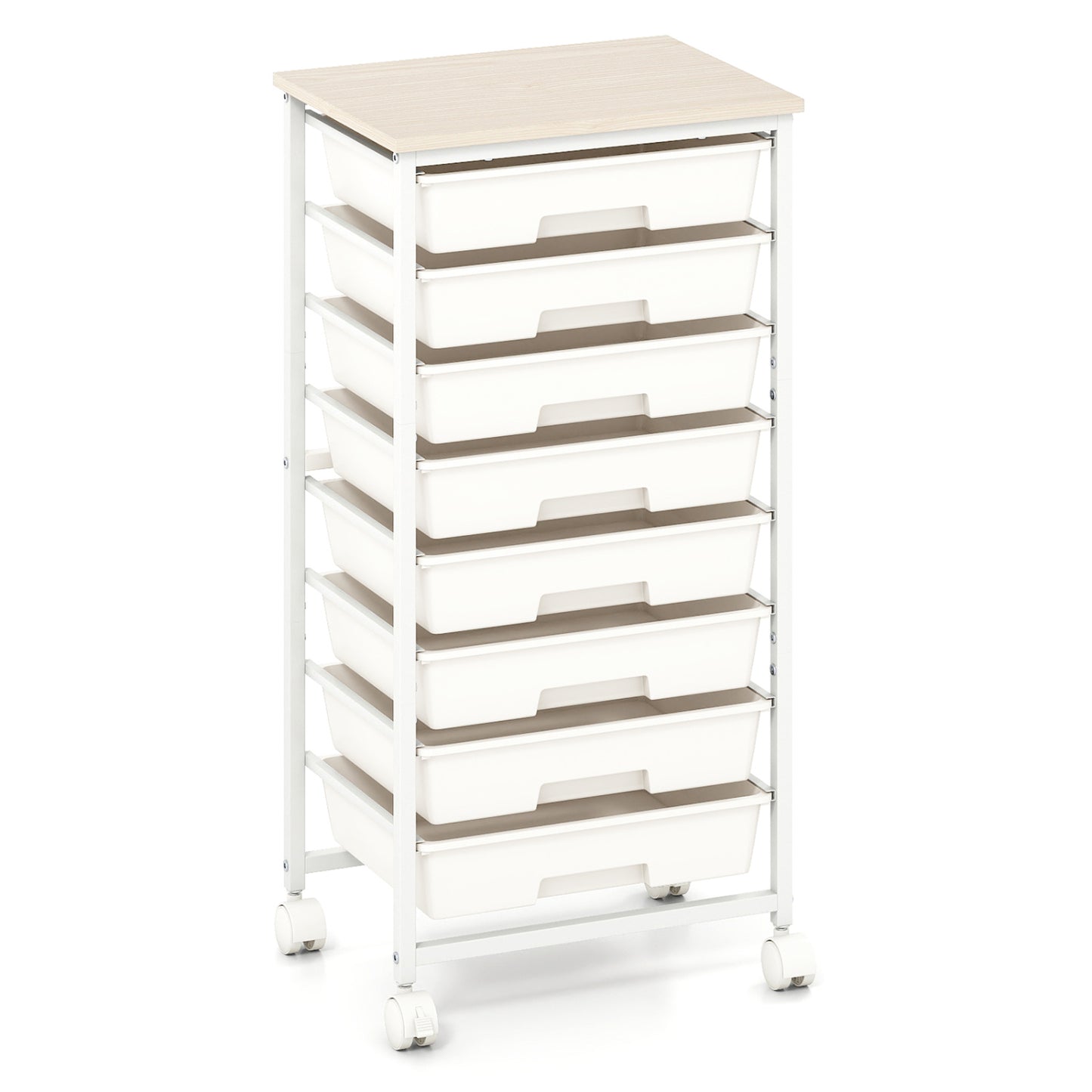 Rolling Cart with 8 Drawers and Wooden Tabletop with Lockable Wheels for Home Office-Green Gradient + Natural