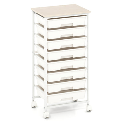 Rolling Cart with 8 Drawers and Wooden Tabletop with Lockable Wheels for Home Office-Green Gradient + Natural