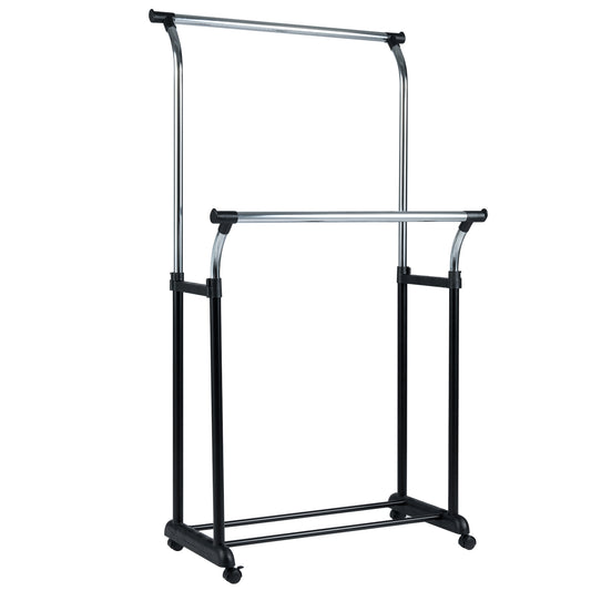 Rolling Clothes Rack Double Rod Garment Rack with Adjustable Height