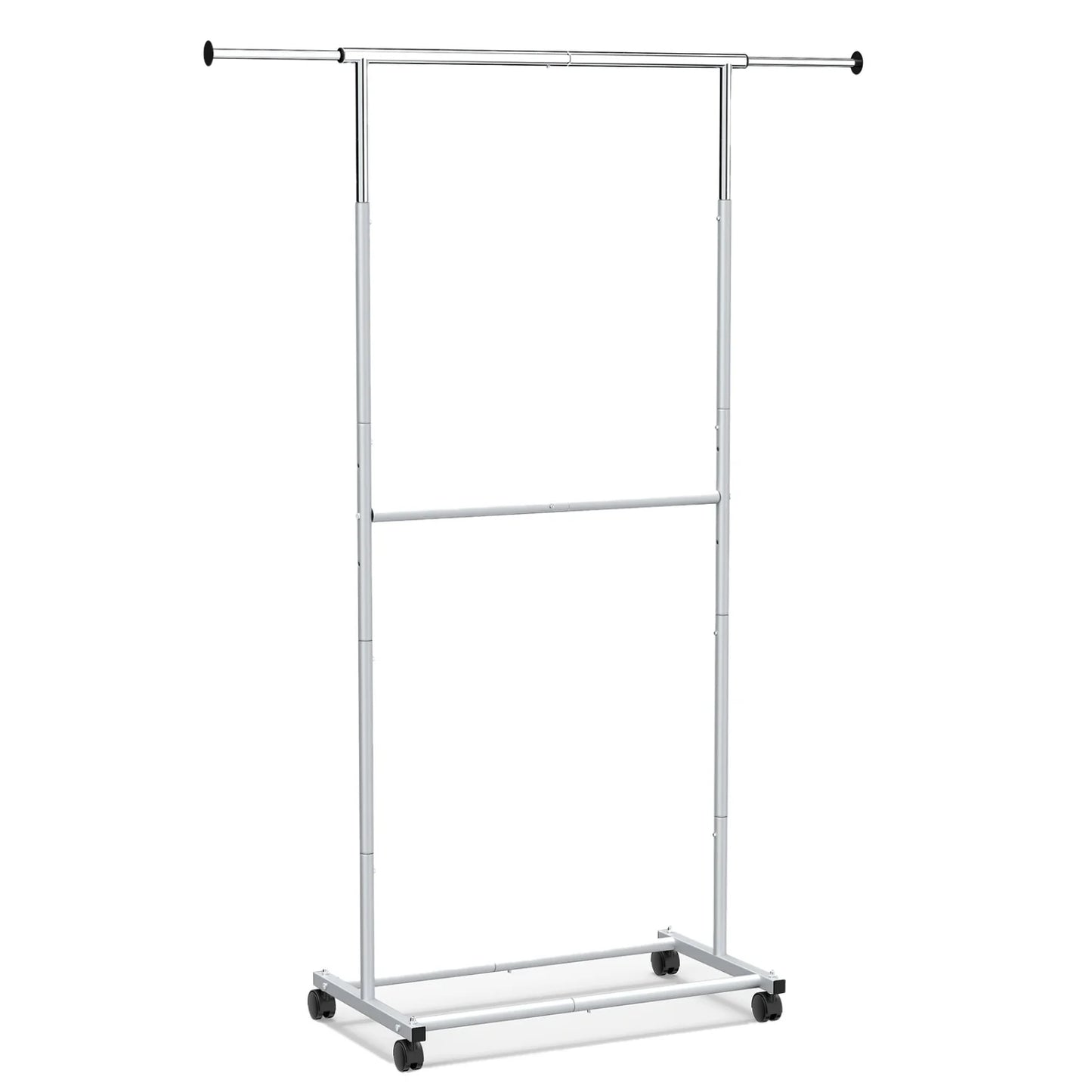 Rolling Clothes Rack Double-Rod Extendable Garment Stand for Hanging Clothes